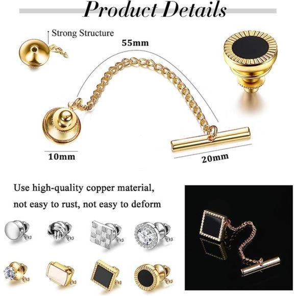 8 Pcs Tie Tacks for Men Tie Pins for Regular Ties Necktie 14K Gold Plated Mens - Picture 6 of 7